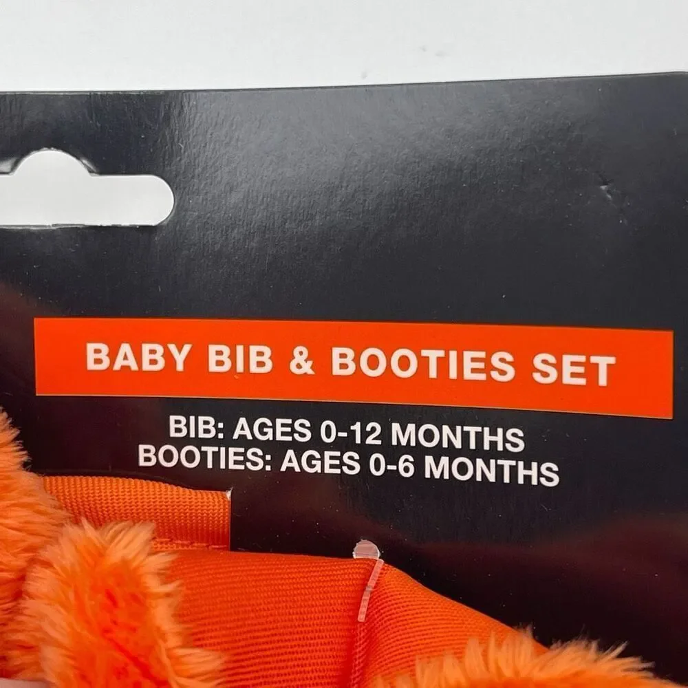 NWT Halloween Pumpkin Baby Bib & Booties Set Orange Black‎ Jack-o-Lantern Gift